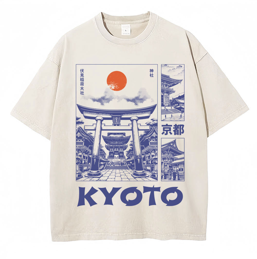 Vintage Fashion Kyoto - Yıkanmış Japon Tarzı Kyoto Grafik T