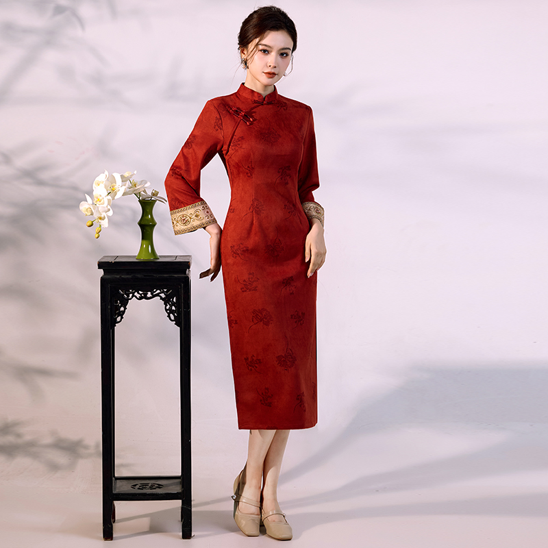 Lüks Süet Kadife Qipao - Geniş - Vintage Fashion Gen Z incelemesi ve fiyatı