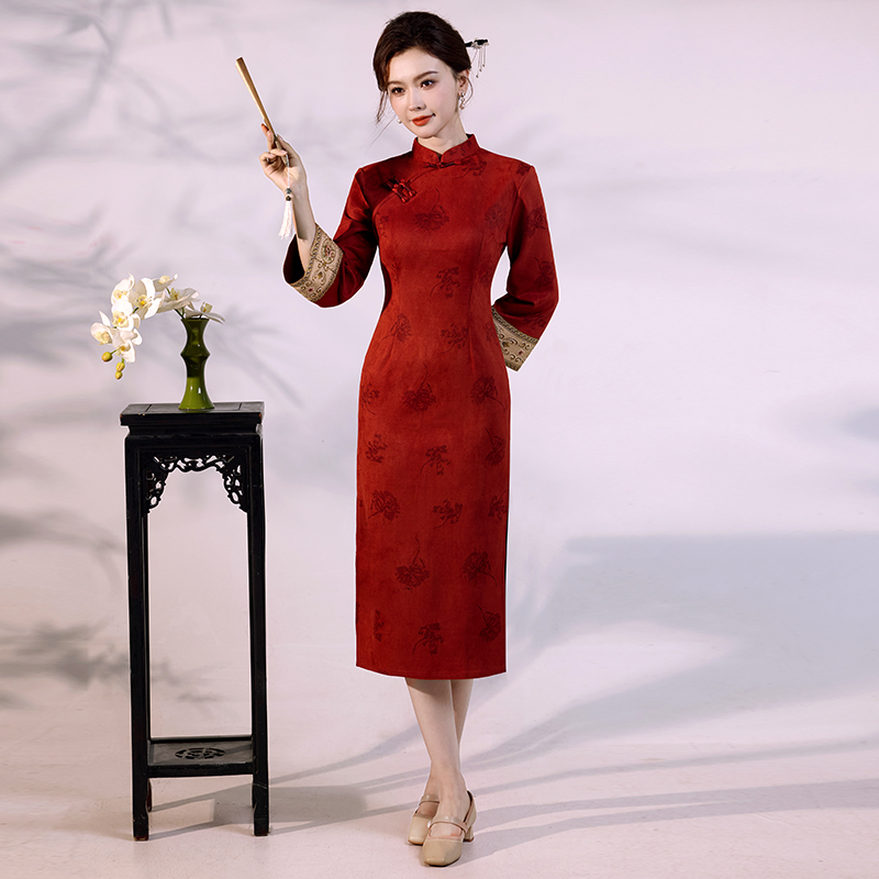 Lüks Süet Kadife Qipao - Geniş - Vintage Fashion Gen Z incelemesi ve fiyatı
